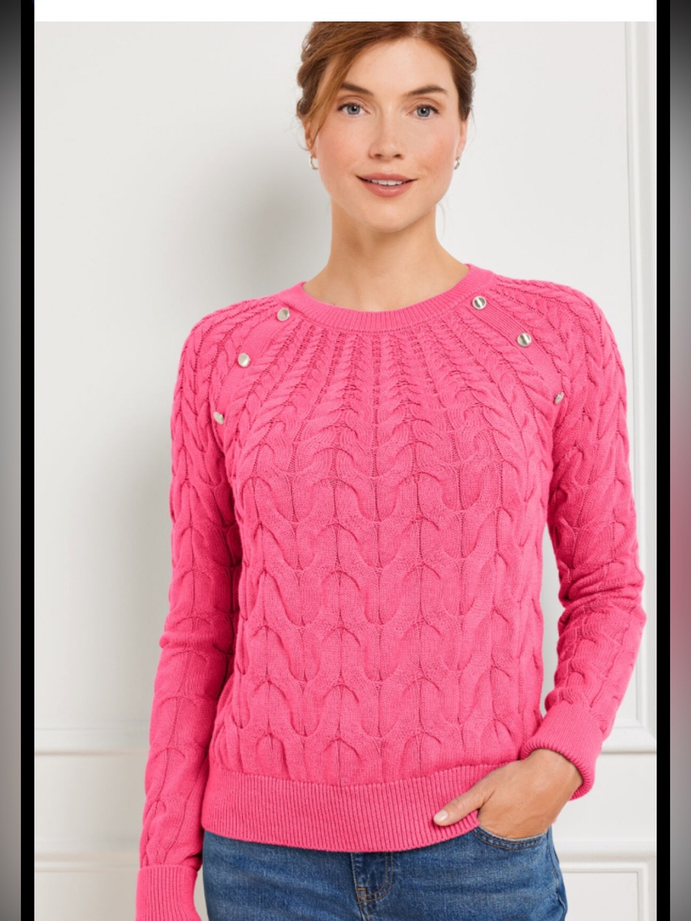 New Talbots Pink Wool Blend Cable Knit Sweater Women's XL Chunky Classic Preppy